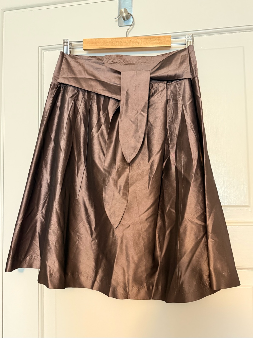 Velvet by Graham & Spencer Shiny A-Line Skirt in Chocolate Brown